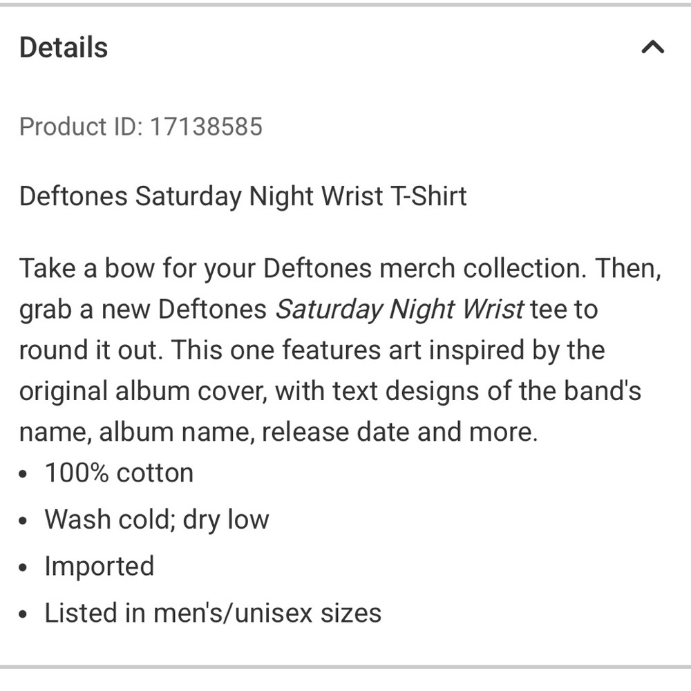 Deftones Saturday Night Wrist Shirt New With Tags - Picture 2 of 3